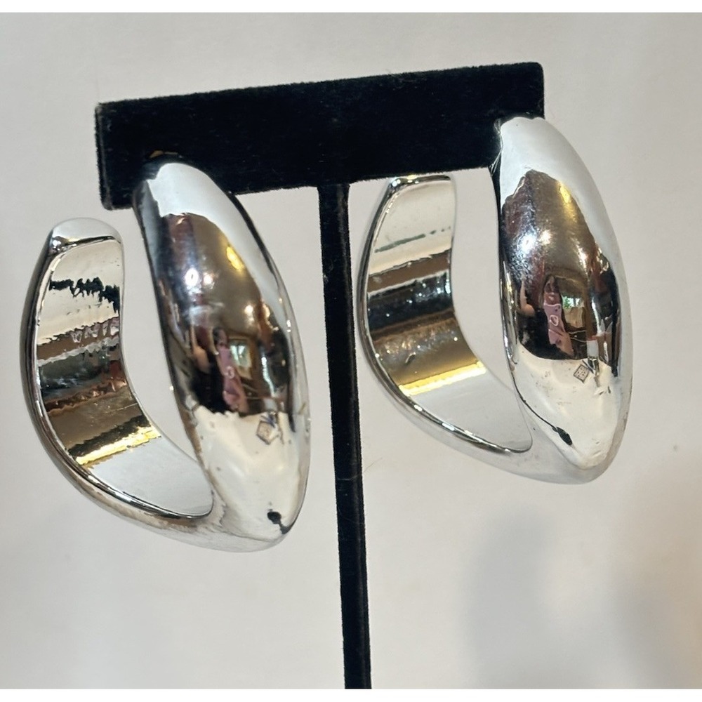 Y2K Chunky Silver Tone Acrylic Hoop Earrings Oversized Statement Retro